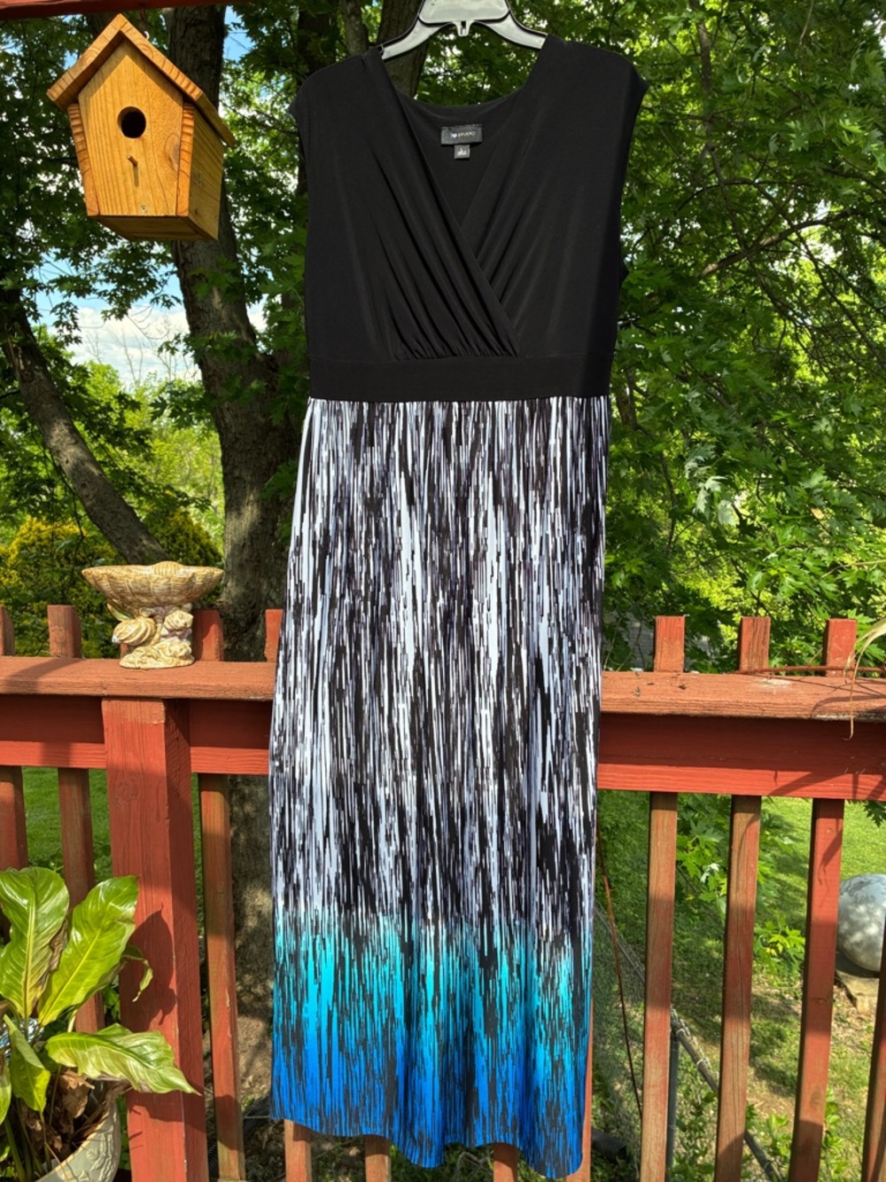 AB Studio Black Maxi Dress with Blue Gradient Skirt